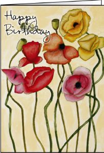 Ref: 43b: POPPIES ON CREAM (Happy Birthday)